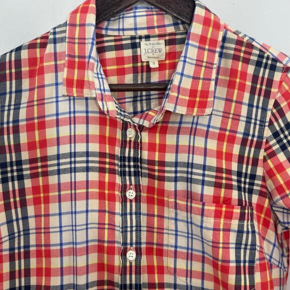J. Crew The Perfect Shirt Womens Small Cotton Plaid Red Blue Preppy Classiccore - Picture 3 of 6